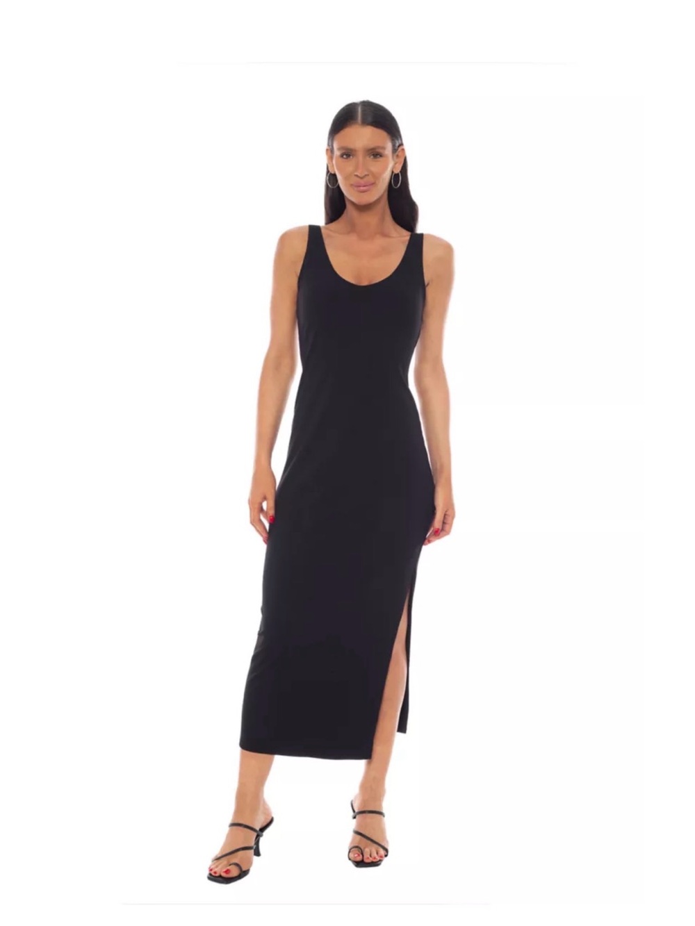 bebe Black Scoop-Neck Maxi Dress with Side Slit